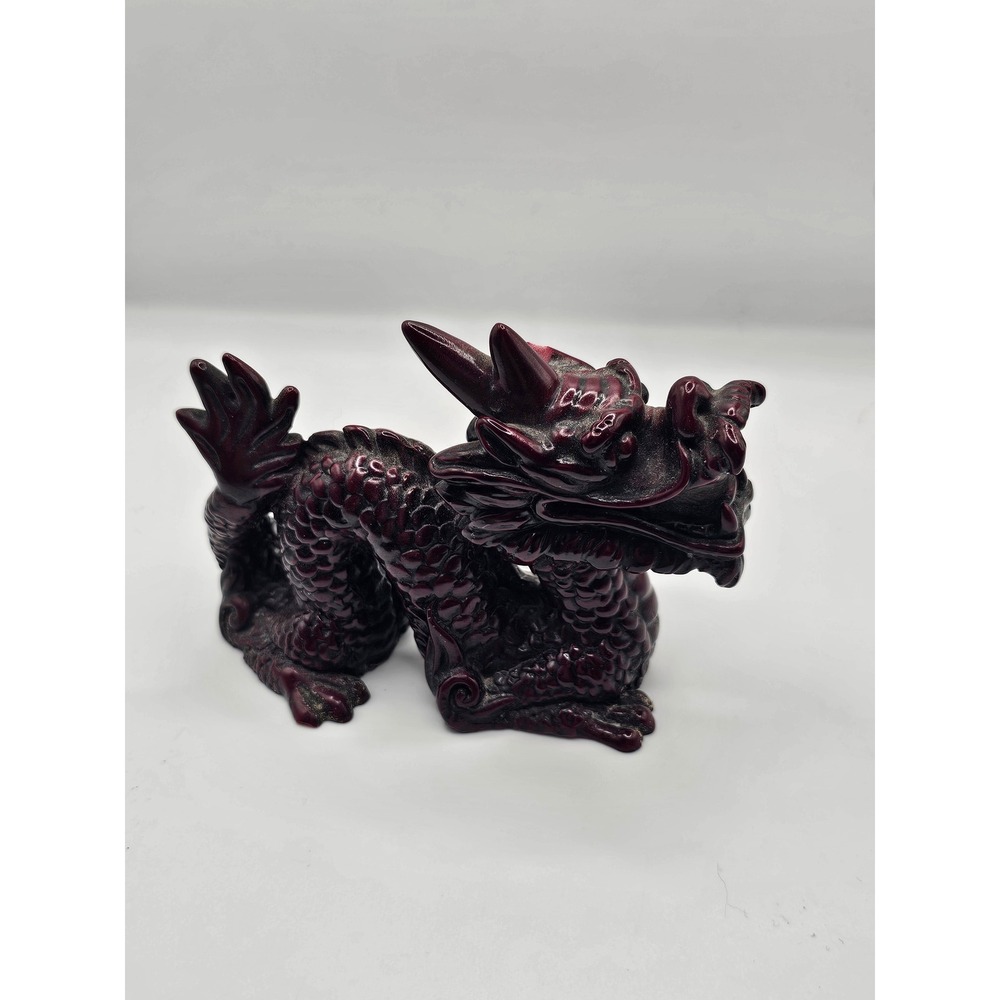 Vintage Red Resin Dragon and Laughing Buddha Figurines Set Chinese Decor